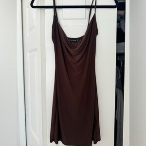 PrettyLittleThing Brown Slip Dress Cowl Neck Spaghetti Straps